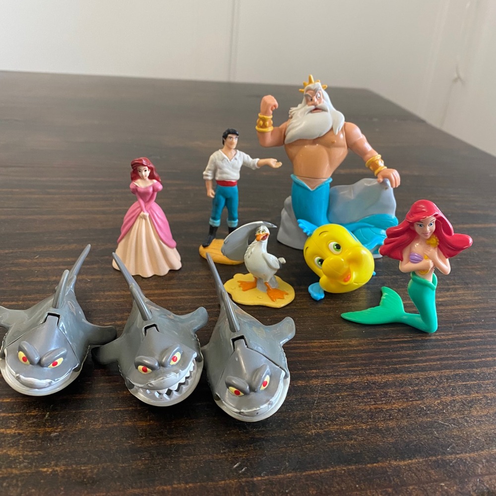 Disney The Little Mermaid Figure Lot Ariel King Triton Flounder Sharks Vintage